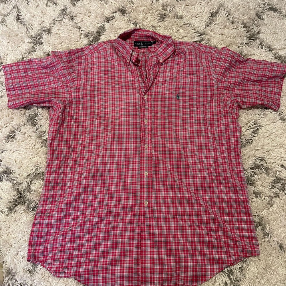 Polo Short Sleeve Button Up Red Plaid